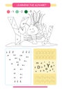 Letter Y and funny cartoon yabby. Animals alphabet a-z. Coloring page. Printable worksheet. Handwriting practice. Connect the dots Royalty Free Stock Photo